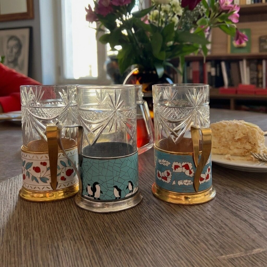 Чай подают в красивых подстаканниках