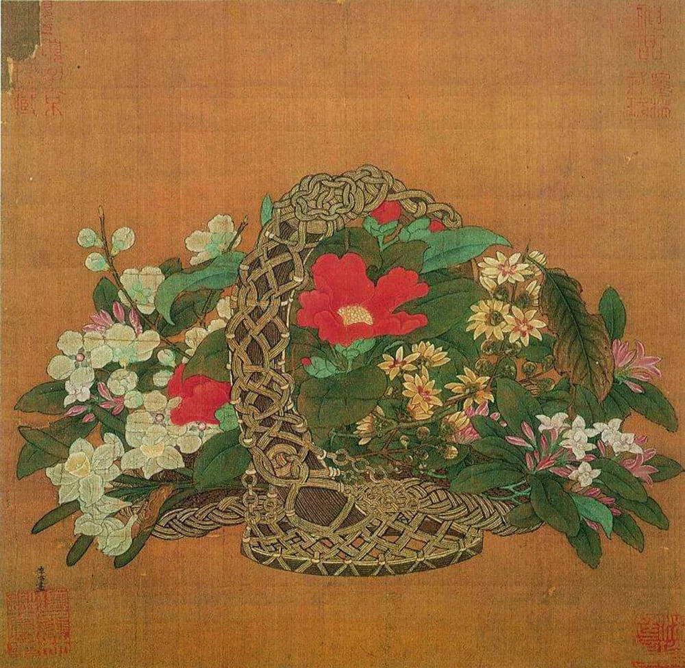 Ли Сун (李嵩, 1166–1243). «Корзина цветов» (花篮图) — ранний прообраз новогодних картин «Суйчжао Ту»