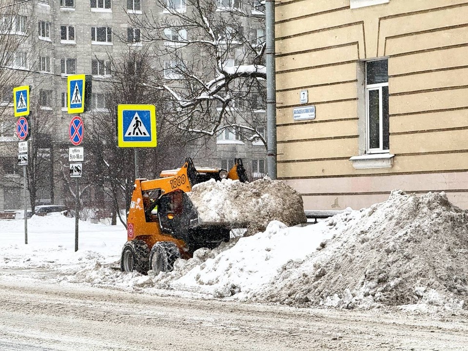    Снег складируют перед вывозом на снегоплавильные пункты. Фото: t.me/razumishkin