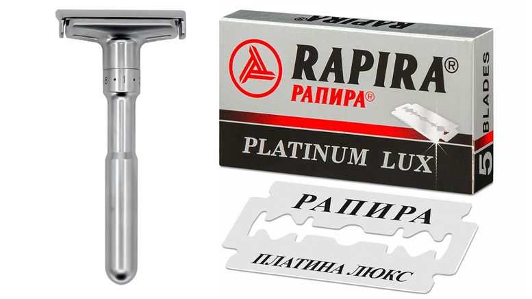 T-образный станок KURT К-20006 и лезвия Rapira Platinum Lux