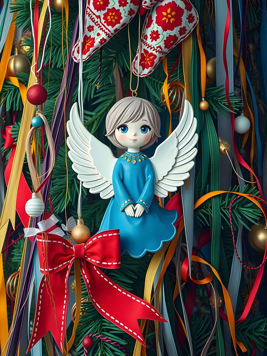 Рождественский ангел. Иллюстрация создана с помощью нейросети Flux Schnell и программы Photoshop.