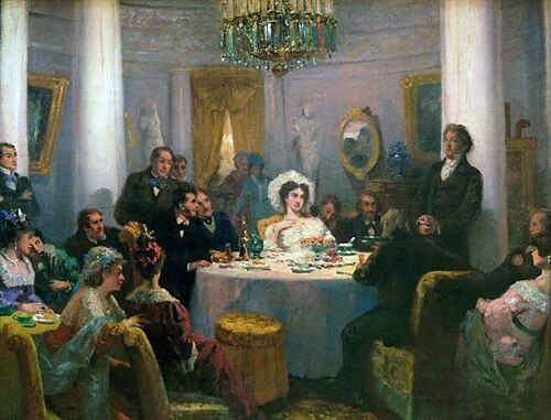 "Адам Мицкевич в салоне Зинаиды Волконской импровизирует среди русских писателей", Г. Г. Мясоедов (1904—1906)