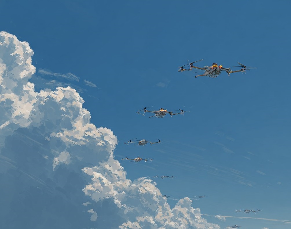 Рой ударных дронов в пердставлении художника / откр. ист.