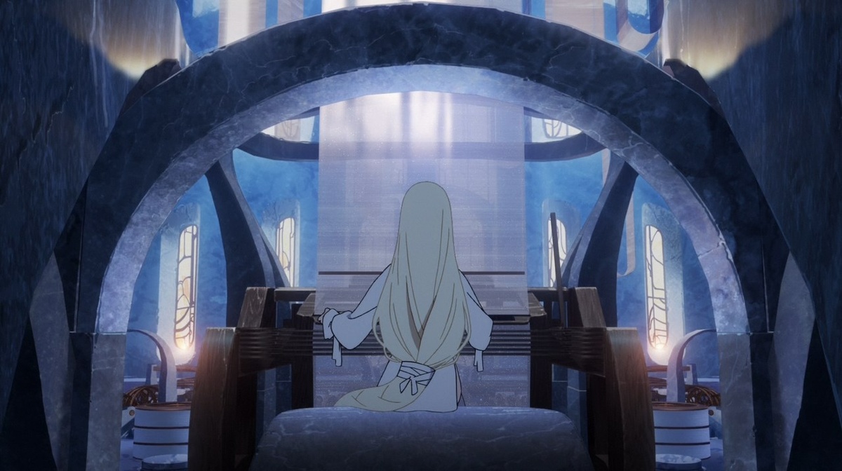 Во многом это связанно с той красотой и умиротворенностью, с которой нам показывали страну йольфов. Чего стоит огромный татский станок, из которого шьют так называемые "ленты дней". Даже как-то обидно. Столько их шить, что бы залетный дракон (или как они тут называться) все за раз разрушил.