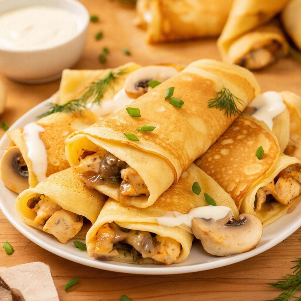 Блины с грибным жюльеном и курицей