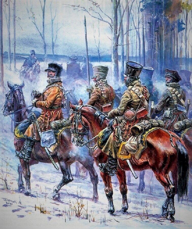 Примерно так выглядели партизаны 1812 года. Художник: А. Теленик. Конечно, помощь местных жителей тоже была важна: проводники, снабжение и т.д.    