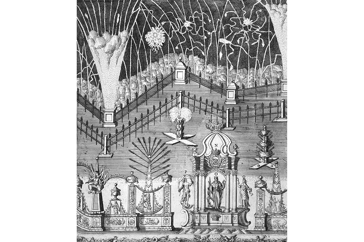    Гравюра "Фейрверк, устроенный в Петербурге по случаю Нового 1710 года"   
Из собрания Исторического музея