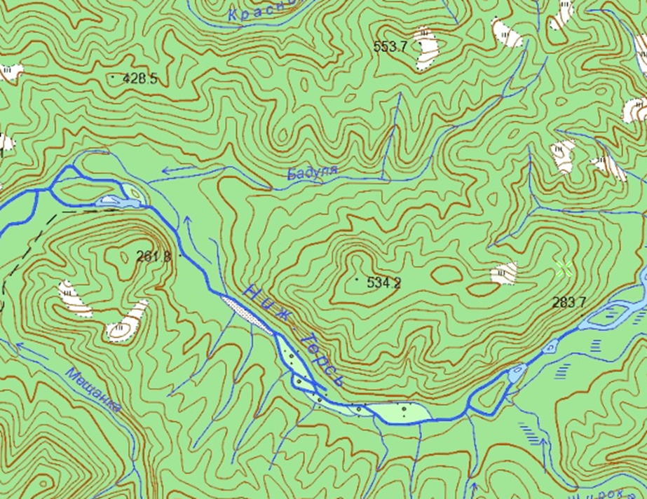 Река Бадуля. Фрагмент карты, 2001г.