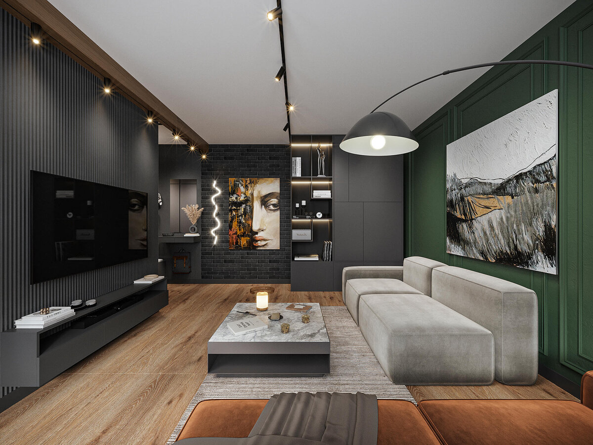 Визуализация интерьера 2-х комнатной квартиры с перепланировкой в современном стиле. Авторы: Татьяна и Вячеслав Терентьевы. Дизайн-студия Малина-ПРО.