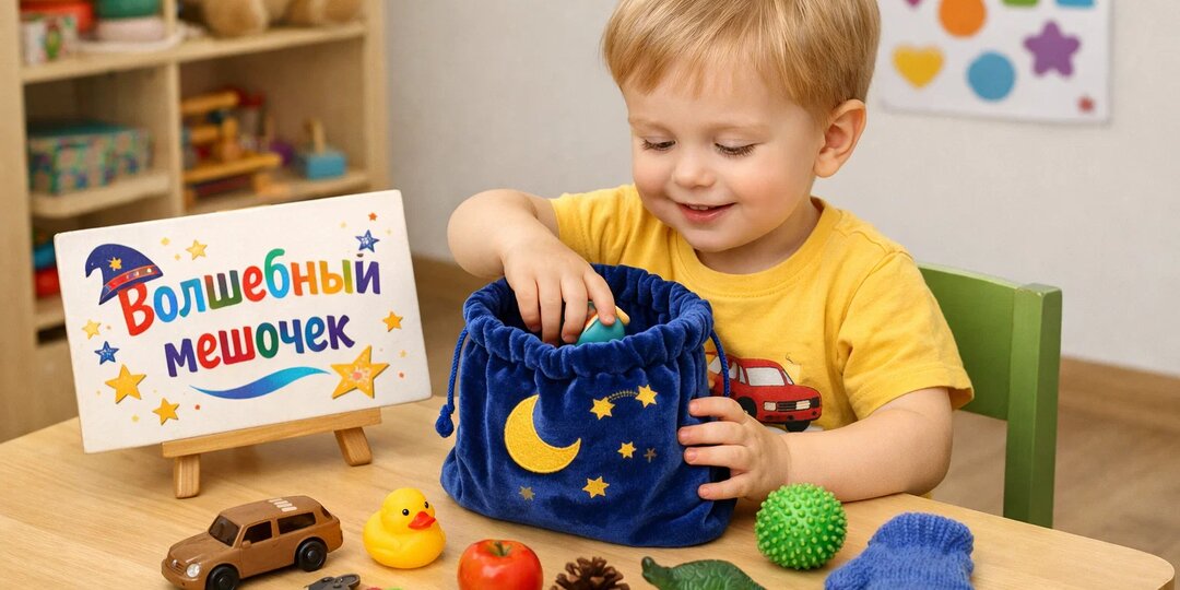 Простая игра «волшебный мешочек», которая через осязание незаметно развивает внимание, речь и мышление ребёнка.