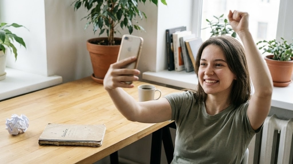 Автор улыбается и прячет черновики