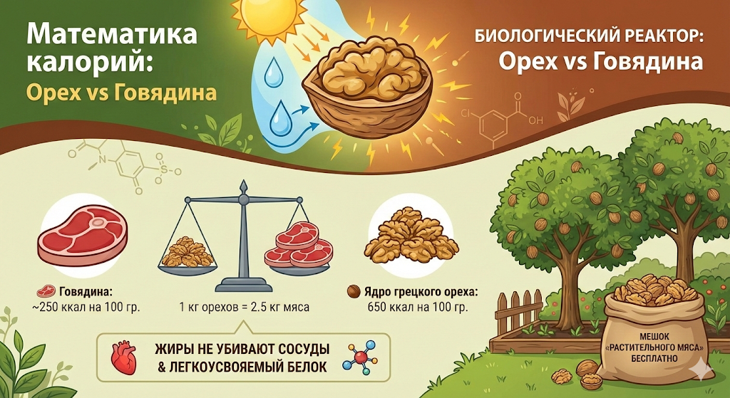 Математика калорий: Орех vs Говядина