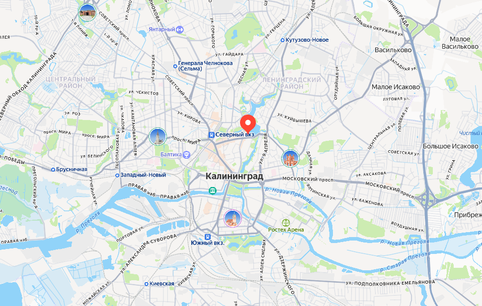 Расположение Отеля Mercure в Калининграде на карте