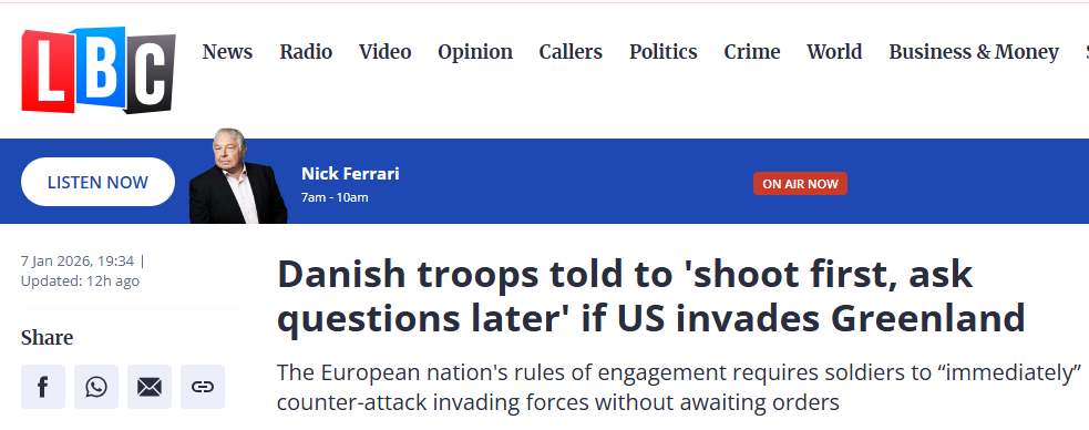 Датским войскам приказано «сначала стрелять, потом задавать вопросы», если США вторгнутся в Гренландию.
Правила ведения боевых действий в этой европейской стране требуют от солдат «немедленно» контратаковать силы вторжения, не дожидаясь приказов