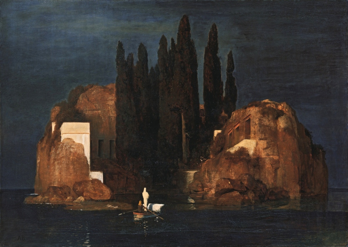 Остров мертвых I (Die Toteninsel I). 1880. холст, масло. 110.8 х 156.4 см. Кунтмузеум, Базель