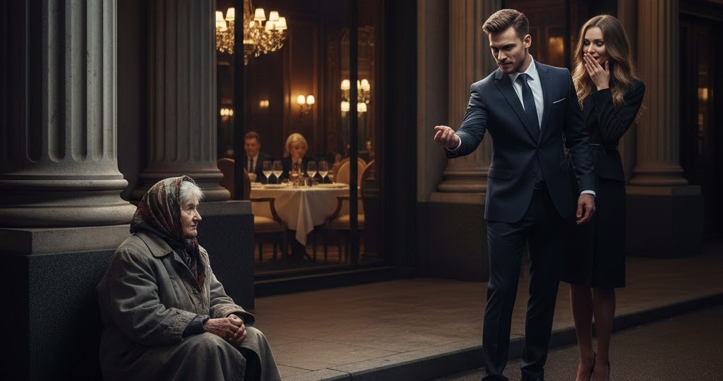 Старушка просила милостыню у дорогого ресторана, а богатый парень швырнул в неё мелочью и посмеялся.