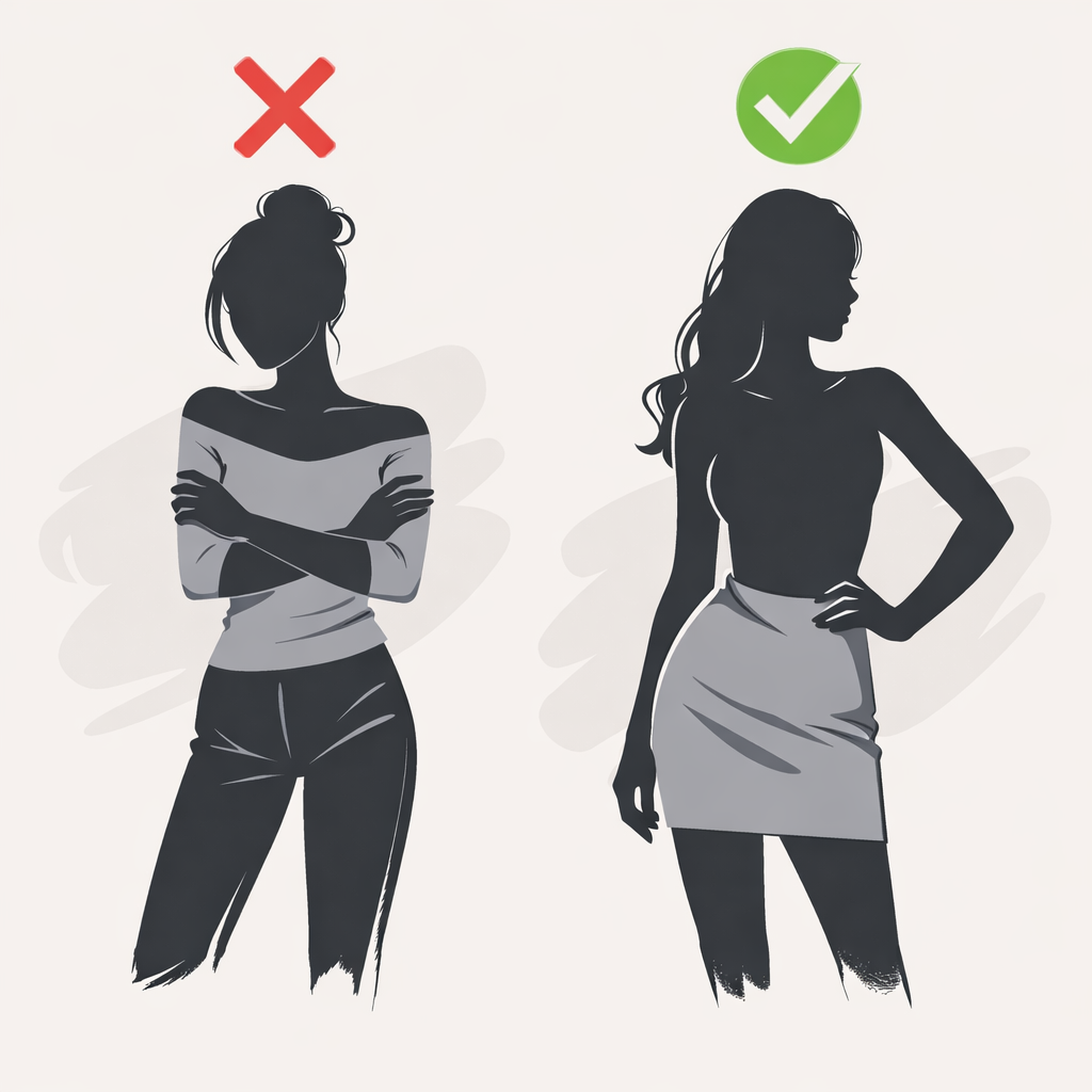 В редких случаях поза со скрещенными руками имеет место быть, но мы тут про красоту и женственность.