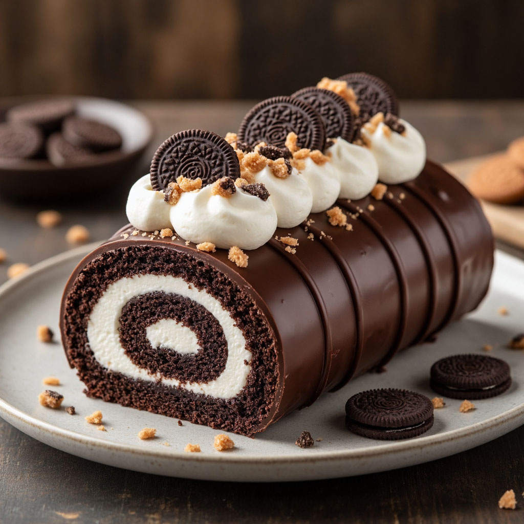 Шоколадный рулет с печеньем и кремовым суфле