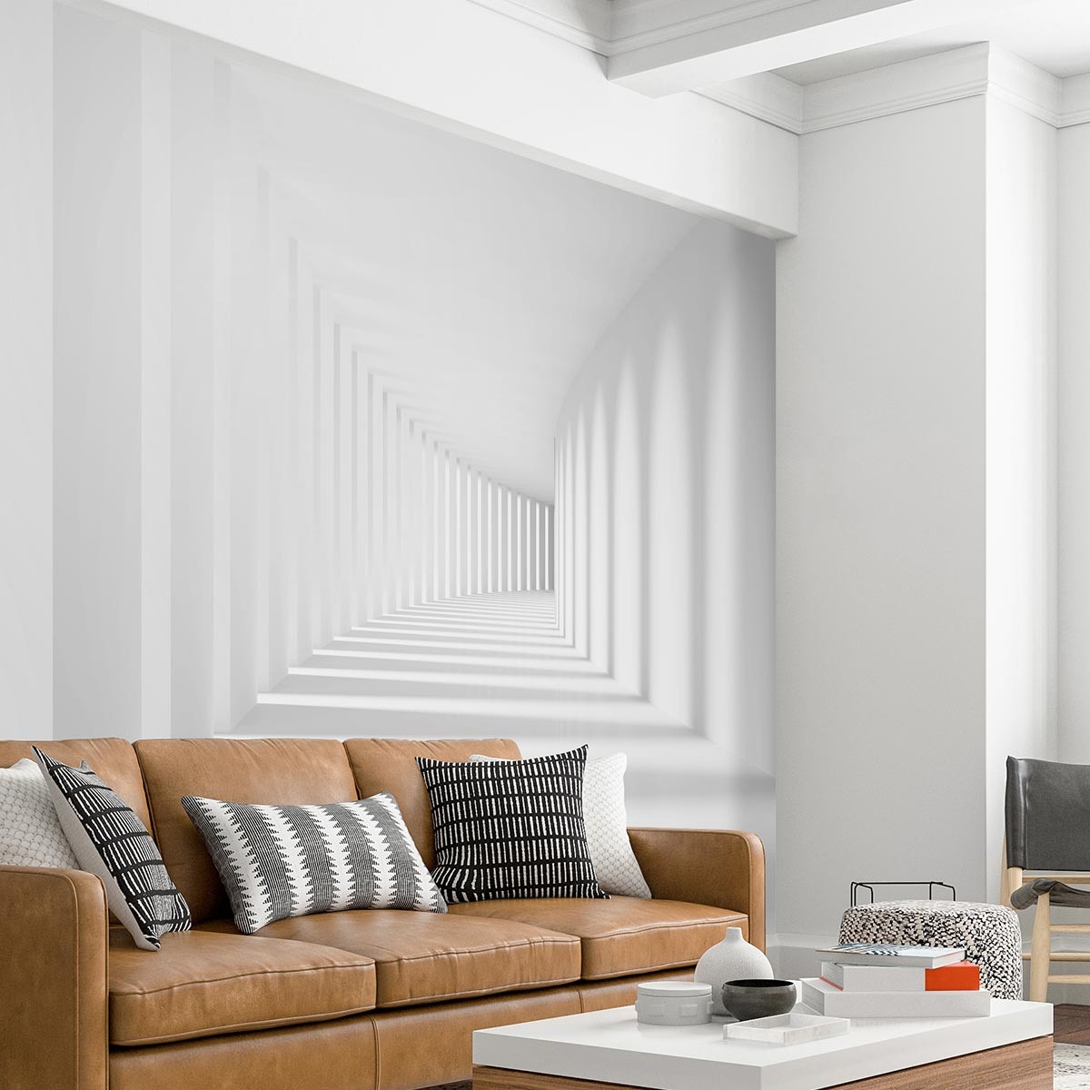 Пример интерьера с флизелиновыми фотообоями VEROL c 3D композицией, визуально расширяющей пространство. Артикул на WB: 109786225.