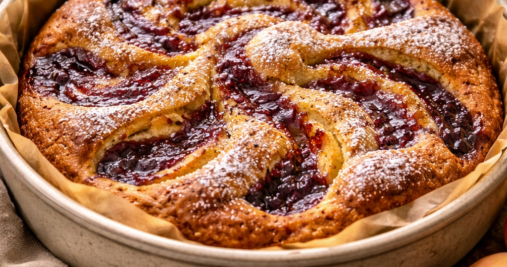 Пирог из йогурта с вареньем: всё смешали ложкой — и через 40 минут сладкое к чаю на столе!