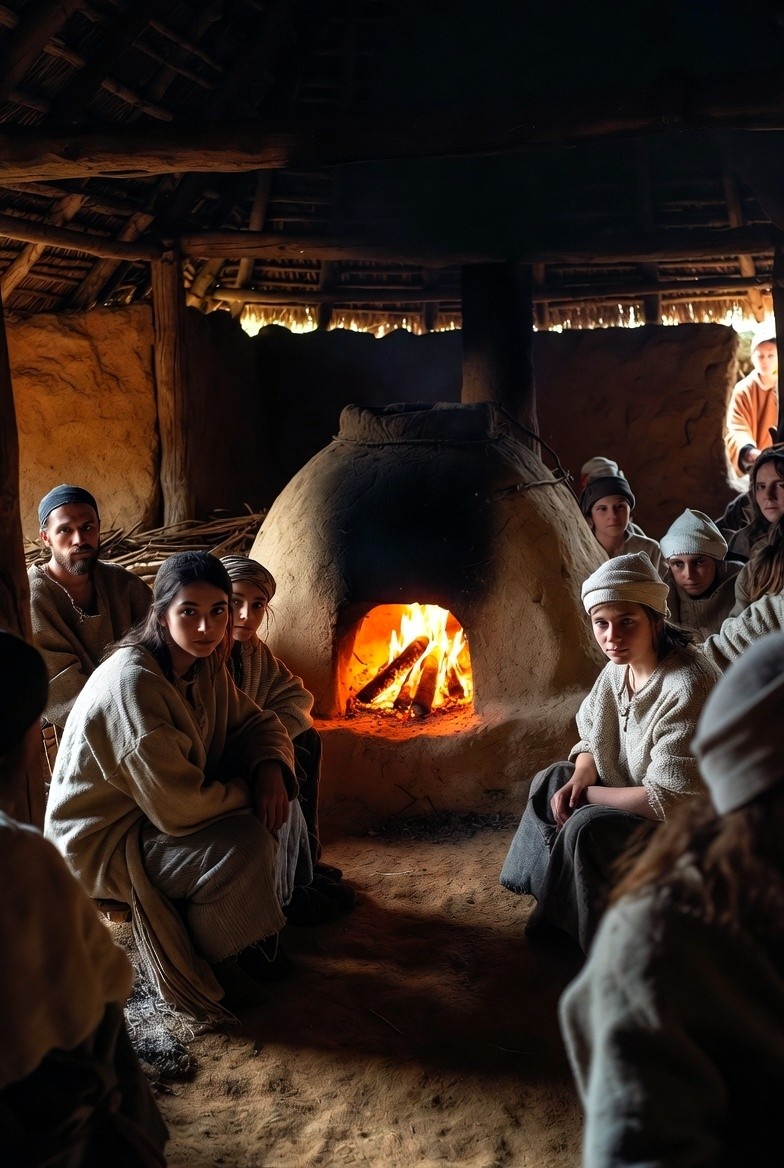 Люди сидят возле печи (Изображение создано нейросетью)