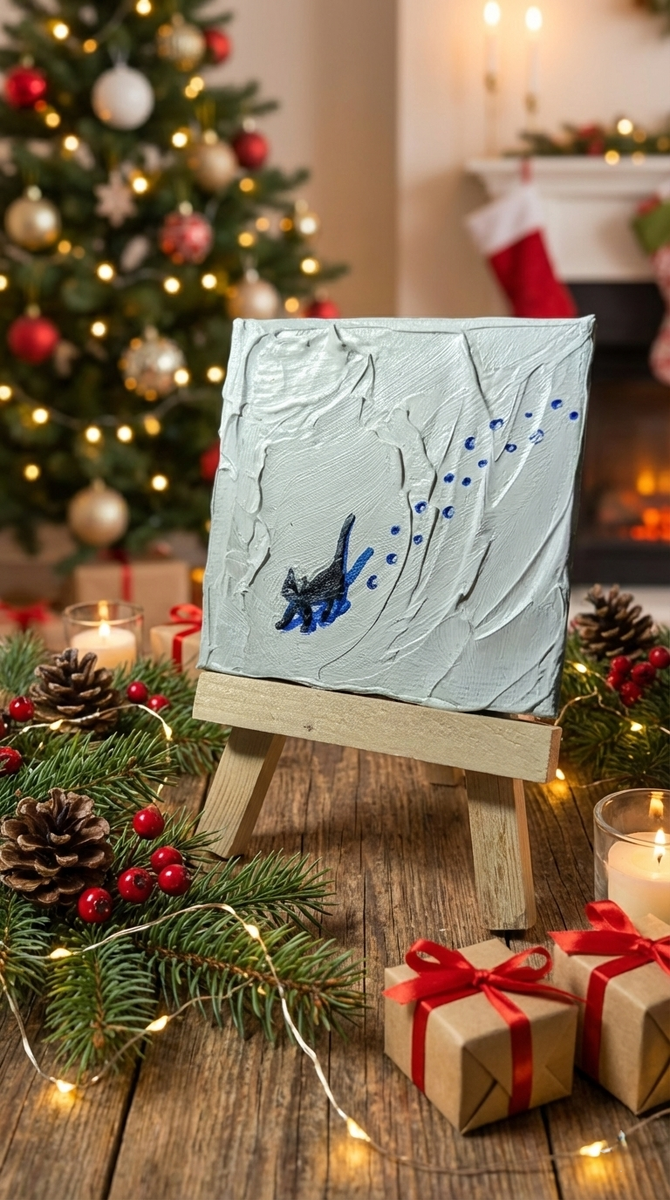 фактурная зимняя миникартина "Котик " Марго Миро