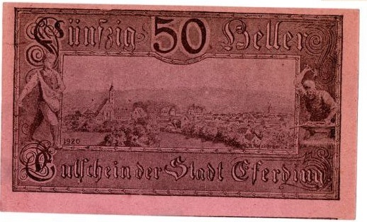 Нотгельд, номиналом в 50 геллеров от 24 ноября 1919 год. Эфердинг. Скан Автора.