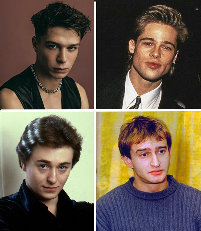 Глеб Калюжный, справа вверху Брэд Питт. Внизу слева Сергей Безруков, справа Константин Хабенский