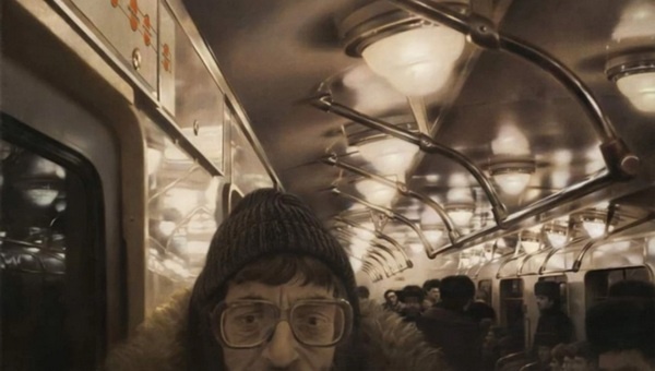 Файбисович. «Поэт Лев Рубинштейн» из цикла «Московский метрополитен». 1987.