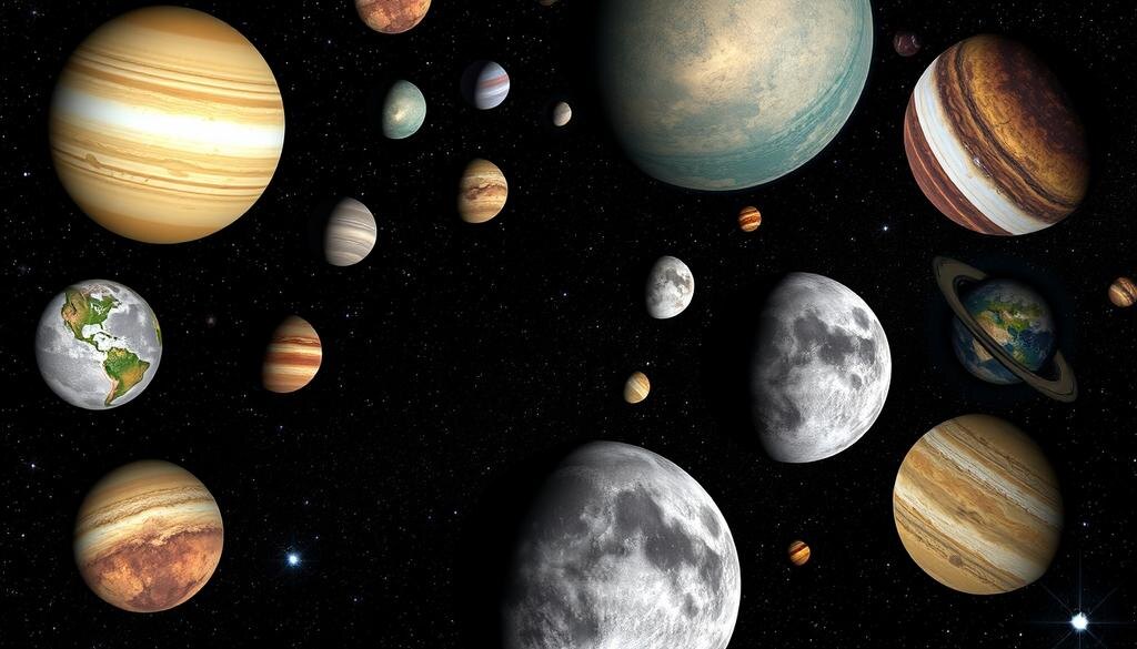    Астрономическая сцена с планетами и звёздами на фоне