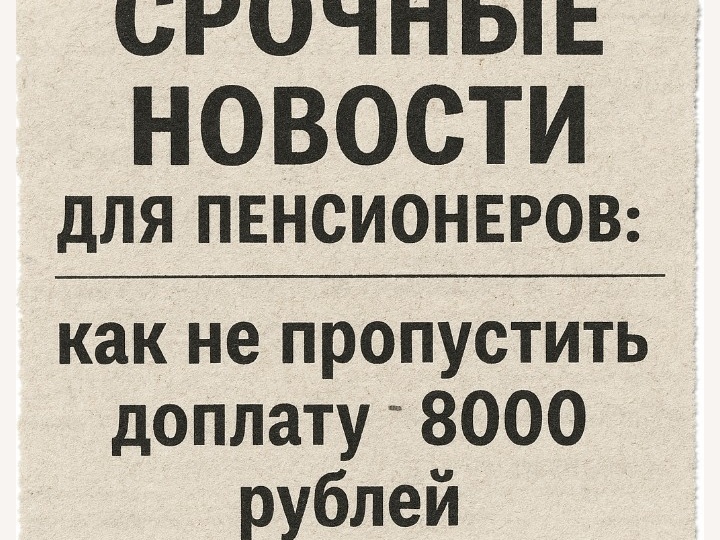 Срочные новости для пенсионеров: как не пропустить доплату в 8000 рублей.