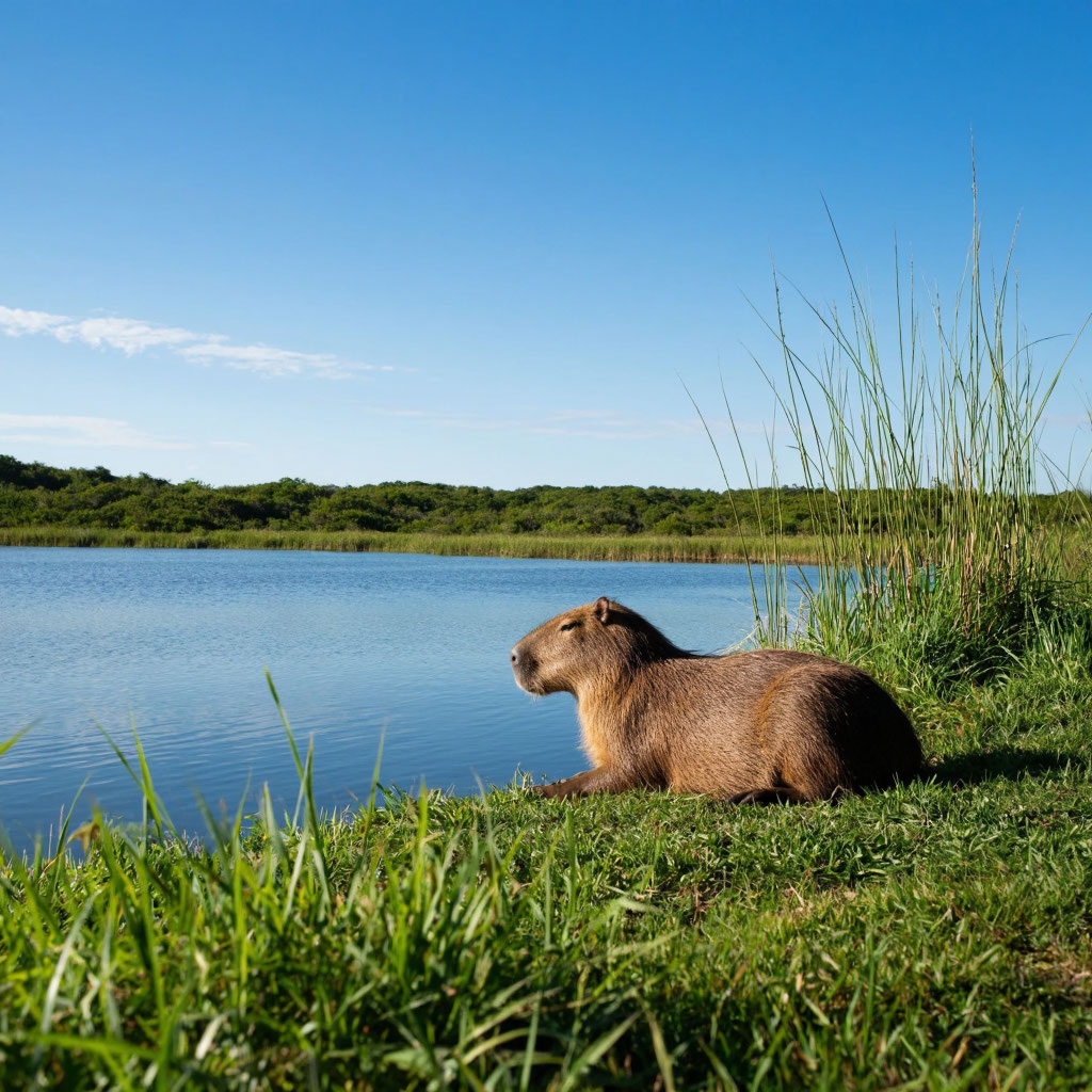 Капибара на озере