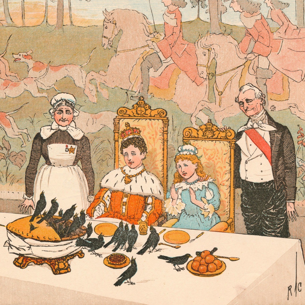 Иллюстрация британского художника Рэндольфа Колдекотта из книги «Спой песню за шесть пенсов», 1880 год.