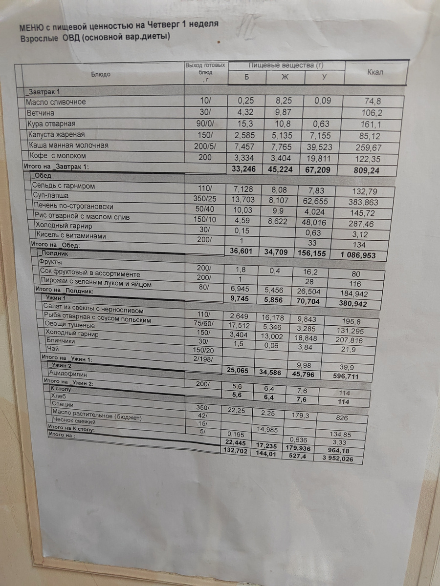 Вот наше меню на день