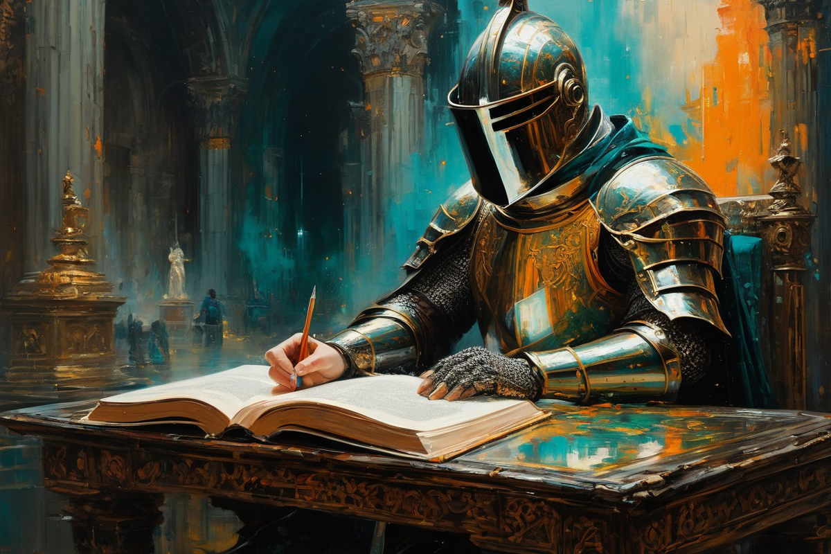 Наш друг рыцарь пишет свой труд