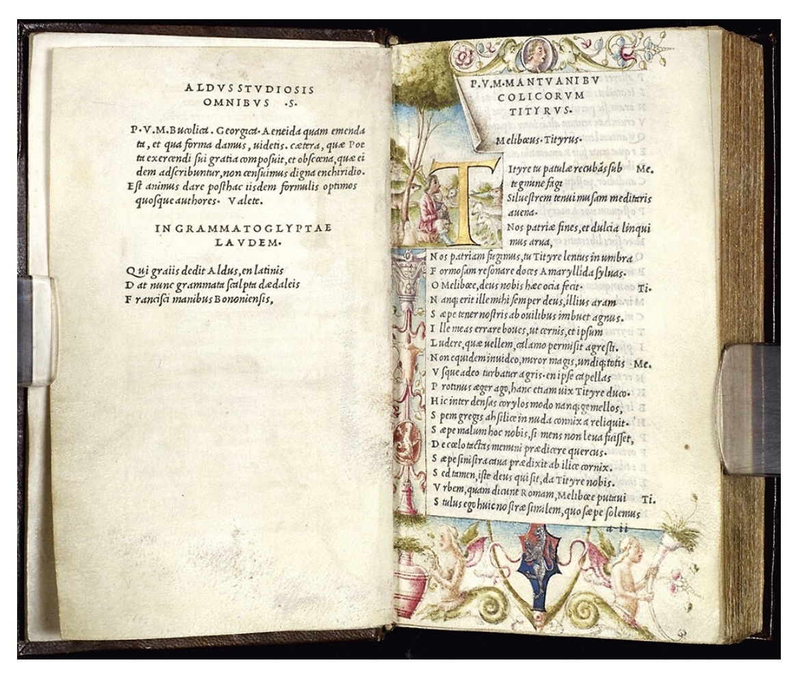 Первая книга, набранная курсивом. Вергилий. Дом Альда, Венеция, 1501 г.