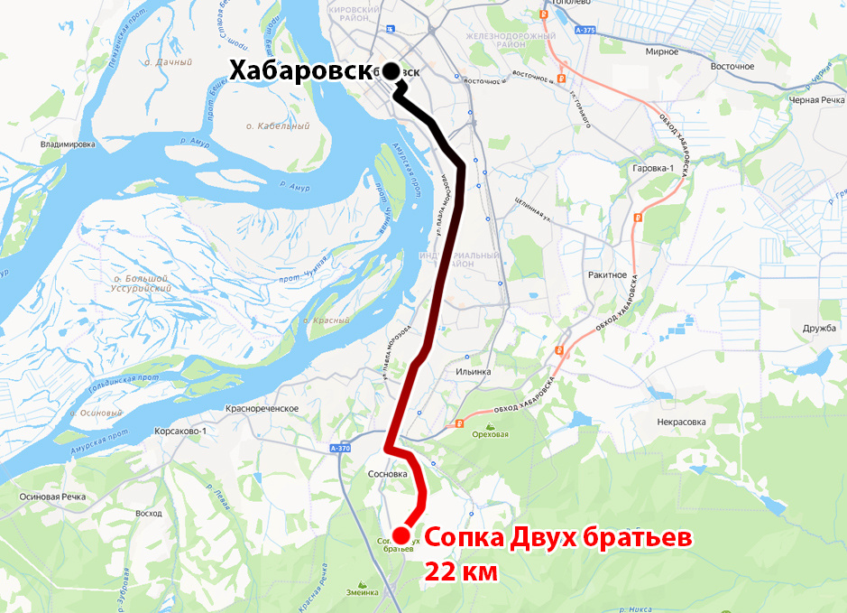 Маршрут до сопки Двух братьев