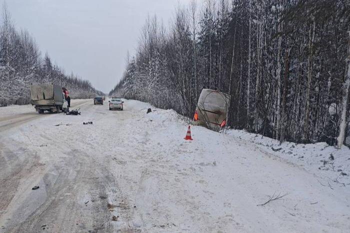 Автобус съехал с дороги. Фото © Telegram / Управление Госавтоинспекции МВД по Республике Коми