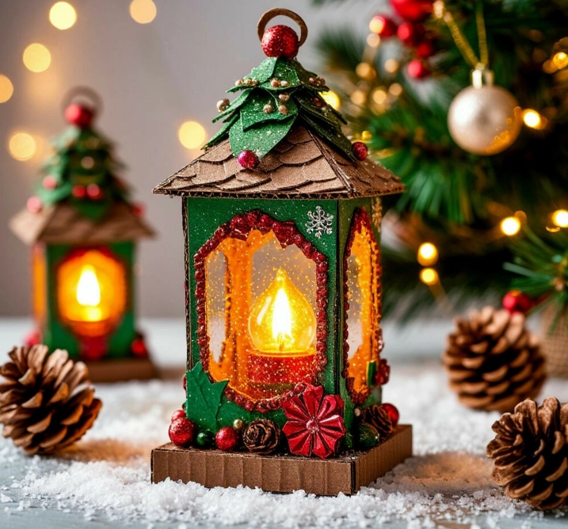 Волшебный фонарик из картона, шишек, бумаги и бусин