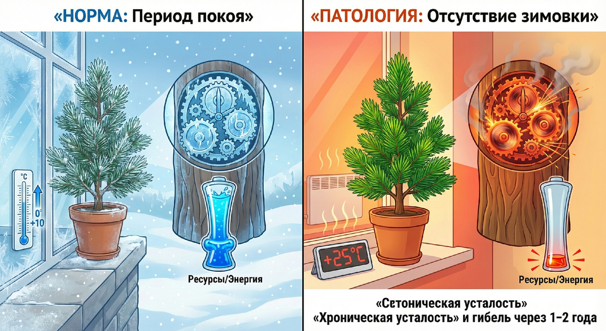 Соснам и можжевельникам жизненно необходим холодный период. Это их «биологические часы».