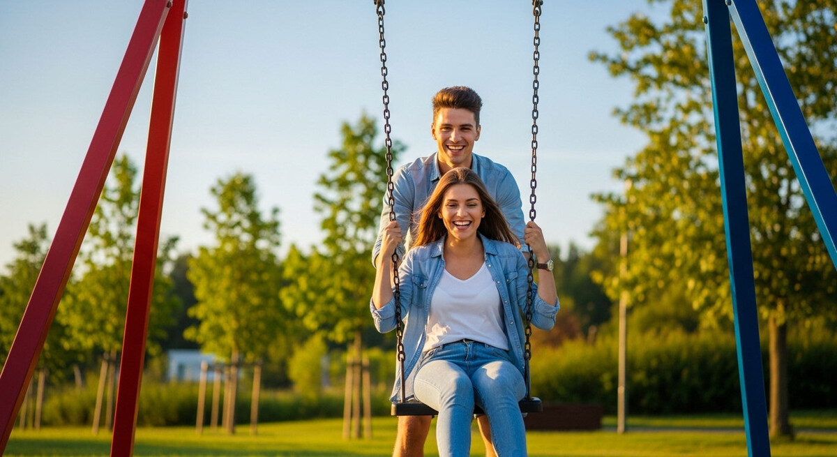 Влюболенная 9 с крылом 1 катает свою девушку на качелях