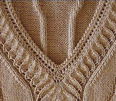 Как связать спицами роскошную горловину для джемпера с V-вырезом. Схемы