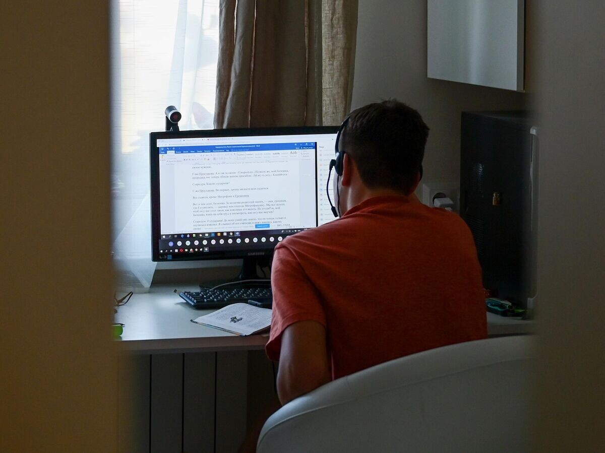    Ученик во время онлайн занятий у себя дома в Москве | © РИА Новости / Владимир Трефилов