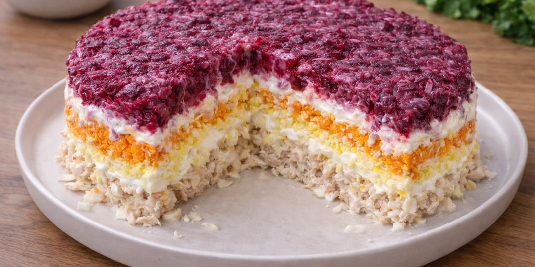 Салат «Мой генерал» — тот самый слоёный вариант, который исчезает со стола первым