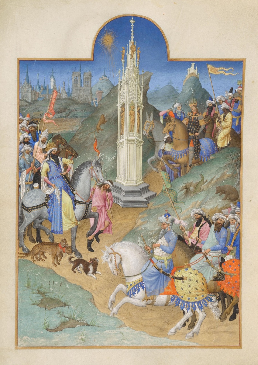 Folio 51v. Встреча волхвов (Meeting of the Magi). пергамент, темпера. 29 х 21 см. Музей Конде, Шантийи