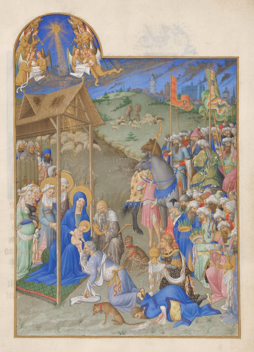 Folio 52r. Поклонение волхвов (Adoration of the Magi). пергамент, темпера. 29 х 21 см. Музей Конде, Шантийи