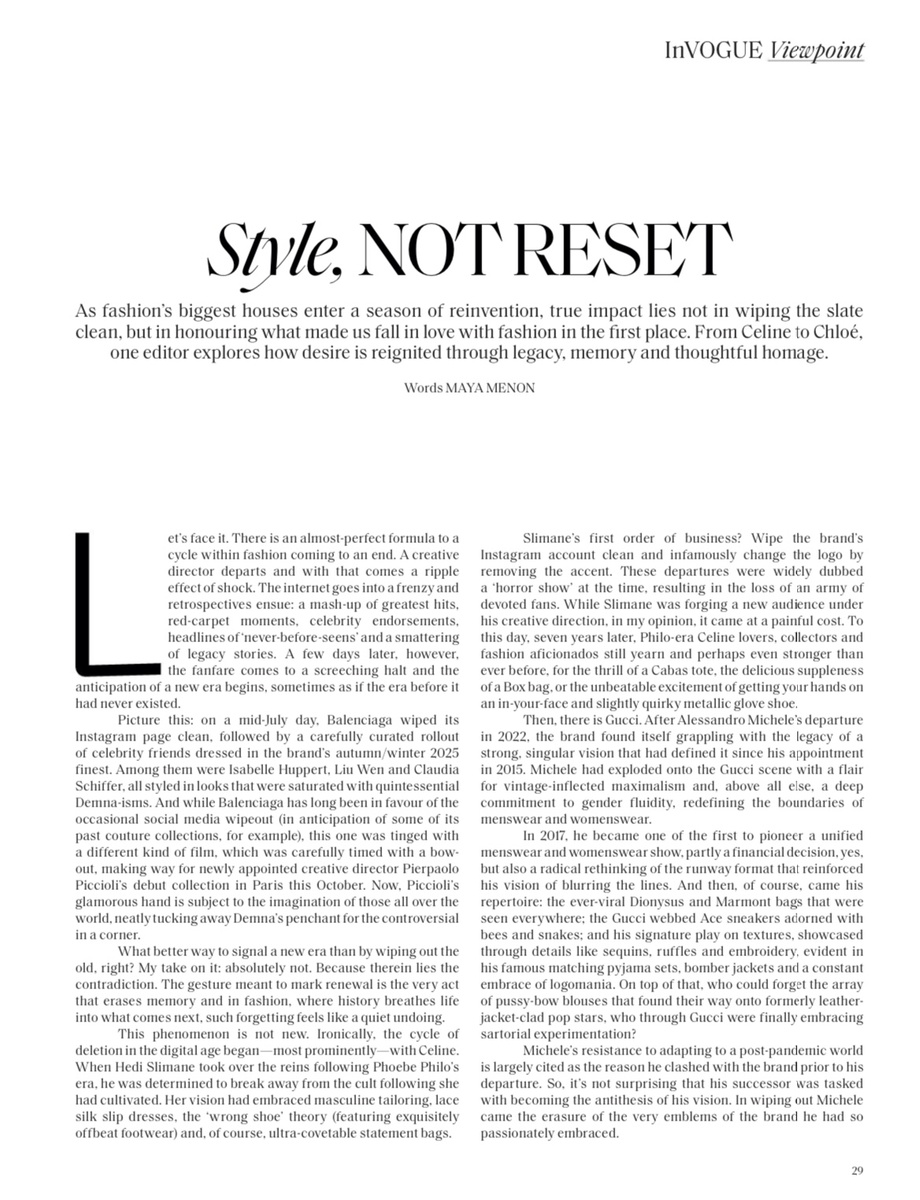 Vogue Singapore / September 2025. Фрагмент статьи главного редактора Vogue Singapore Майи Менон