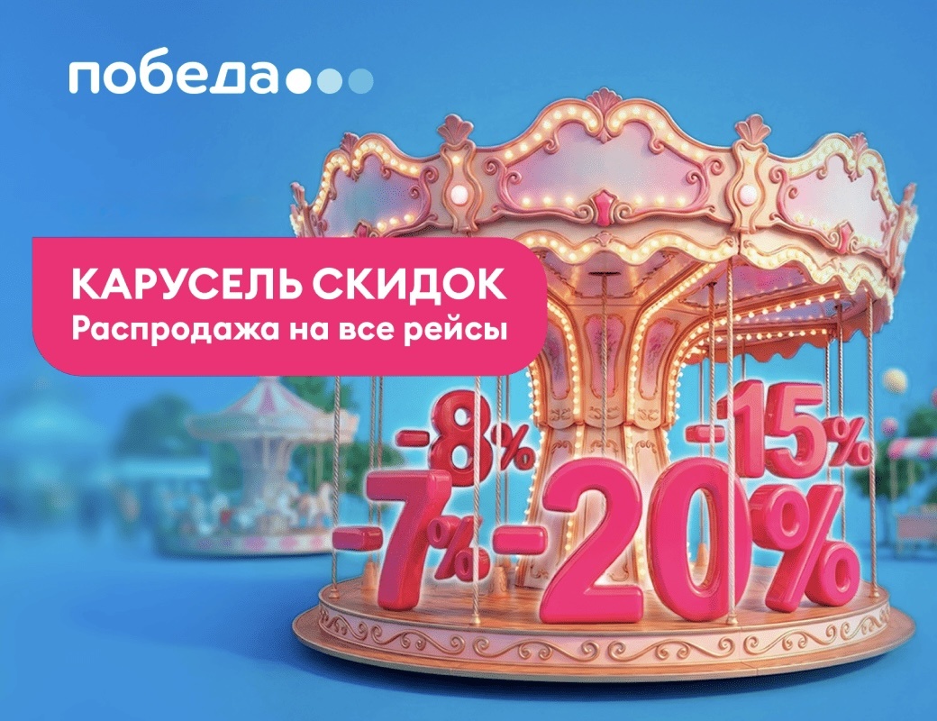 «Карусель скидок»: очередная распродажа авиакомпании «Победа» в январе 2026 года