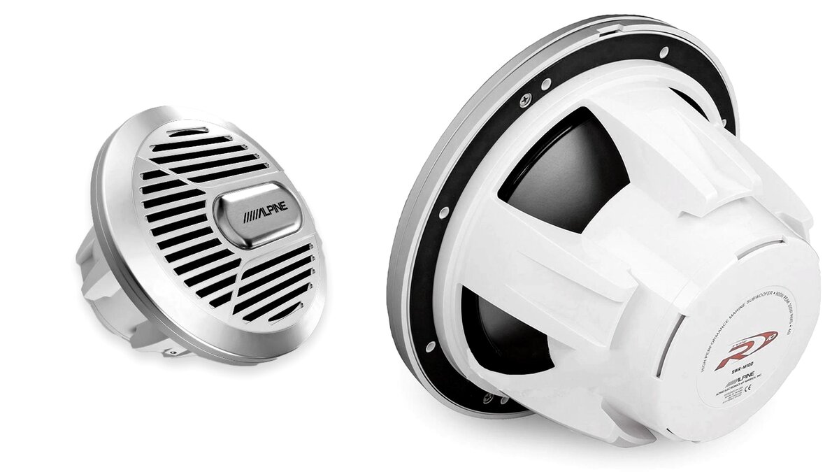 Тыловая и лицевая часть динамика Alpine SWR-M100 с грилем