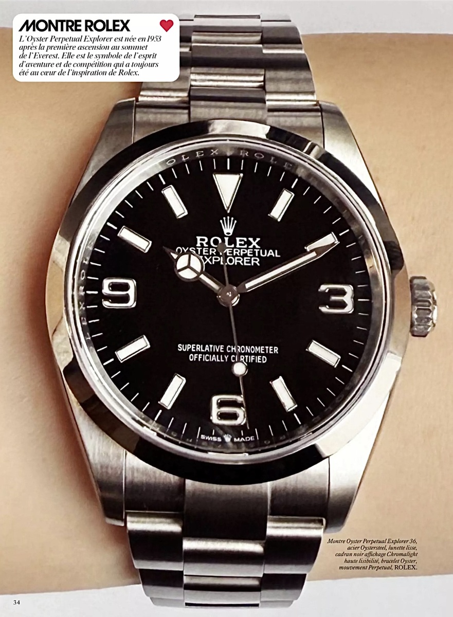 Vogue France / April 2025. Часы Rolex Oyster Perpetual Explorer с циферблатом Explorer